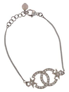 CHANEL Bracelet Metal Silver CC Auth BA13638M